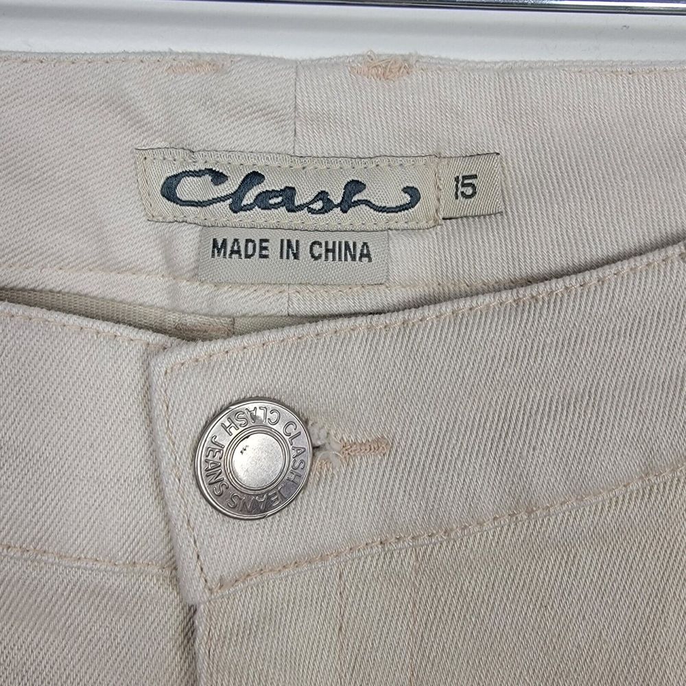 Clash Women's Juniors Size 15 Tan Cream Jeans Embroidered‎ READ - Picture 4 of 12